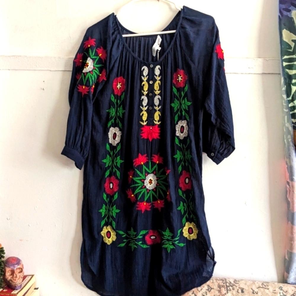 Christophe Sauvat Boho Beaded Embroidered Peasant Tunic Dress XS